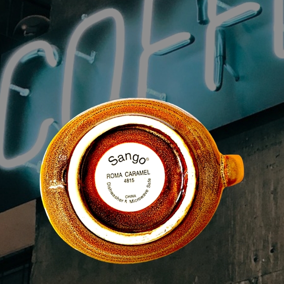 Vtg 70's Sango Roma Caramel Stoneware 4933 Coffee Creamer Sugar Bowl Lid 3PC Set - Picture 11 of 11